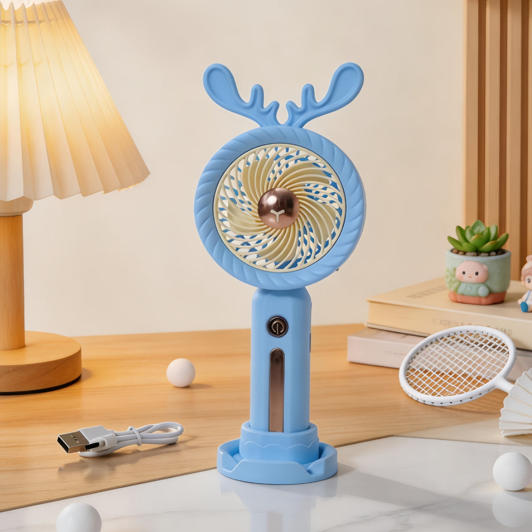Women's Portable Hand Fan with Creative Antler Design Bowlift