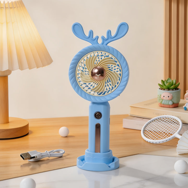 Women's Portable Hand Fan with Creative Antler Design Bowlift
