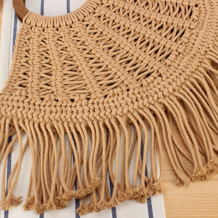 Macramé Handbag with Wooden Handles Bowlift