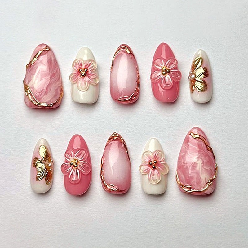 Artificial nail set with elegant flower and glitter details Bowlift