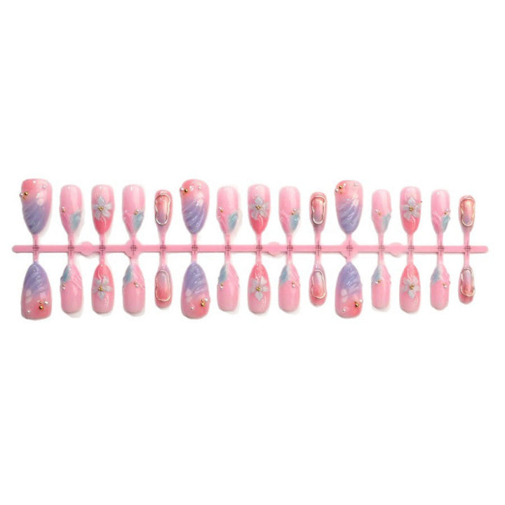 Artificial nails with flower pattern and glamorous accents Bowlift