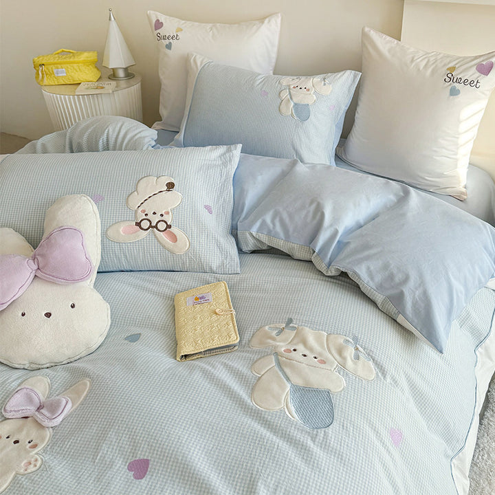 Cotton Percale Bunny Appliqué Duvet Cover Set with Plush Accent Pillow