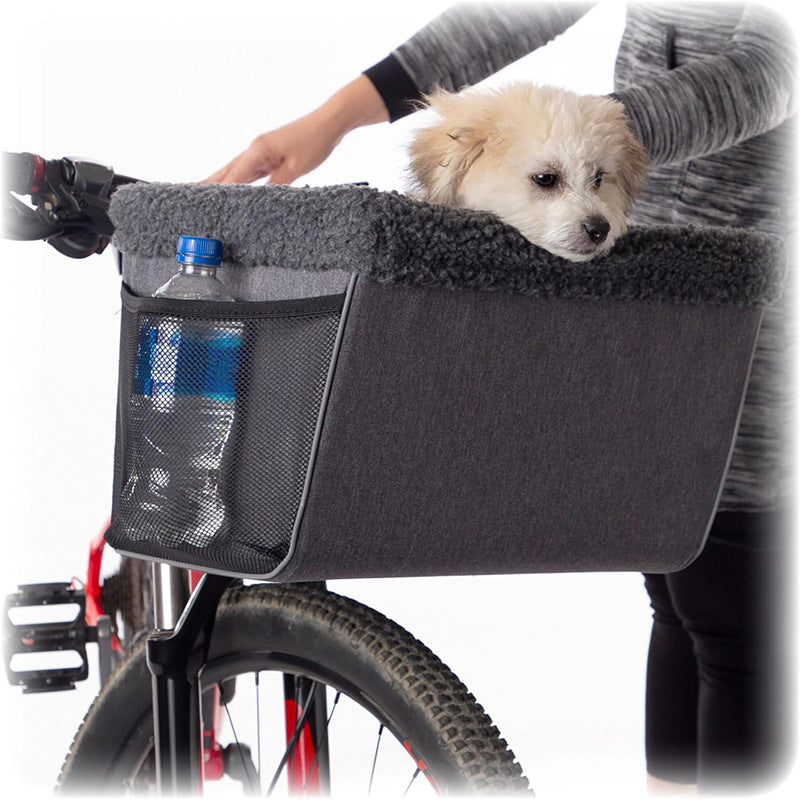 front-mounted plush pet bike basket with sherpa liner and mesh storage Bowlift