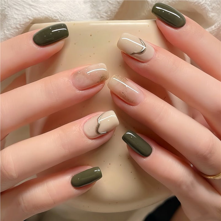 Elegant Press-On Nail Enhancements with Unique Design Bowlift