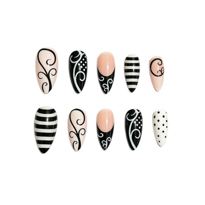 Artistic Stiletto Press-On Nails with Intricate Patterns Bowlift