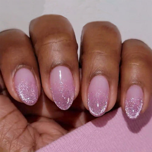 Artistic Nail Extensions with Glitter Gradient Bowlift