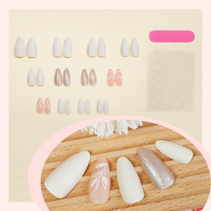 Elegant Press-On Nail Art Set with Floral Accents Bowlift
