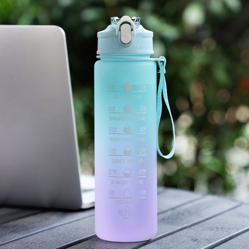 Motivational Time-Marker Hydration Bottle with Flip Lock and Carry Strap Bowlift