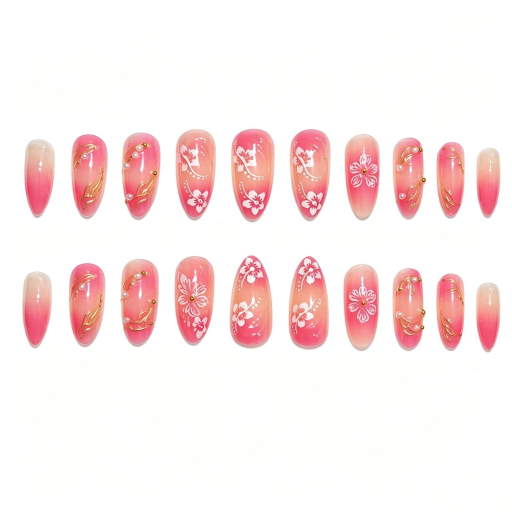 Artistic Nail Art Press-On Nail Set with Floral and Gold Accents Bowlift