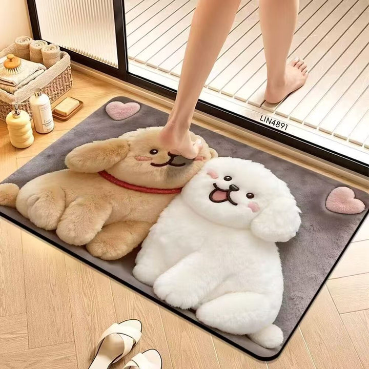 Cute Cartoon Pet-Themed Plush Bath Mat Bowlift