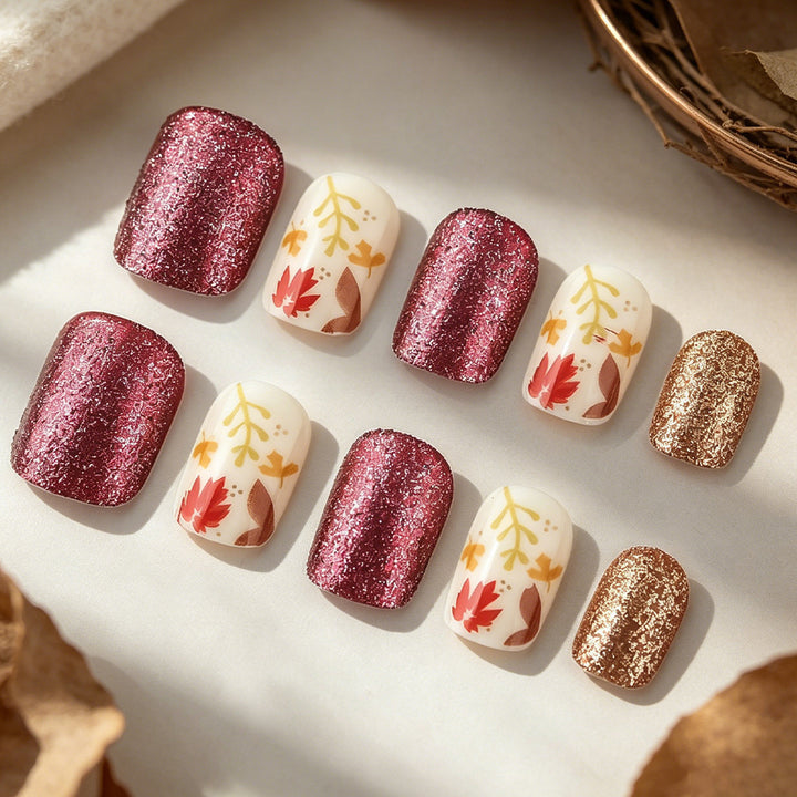 Seasonal Autumn-Themed Press-On Nail Art Bowlift