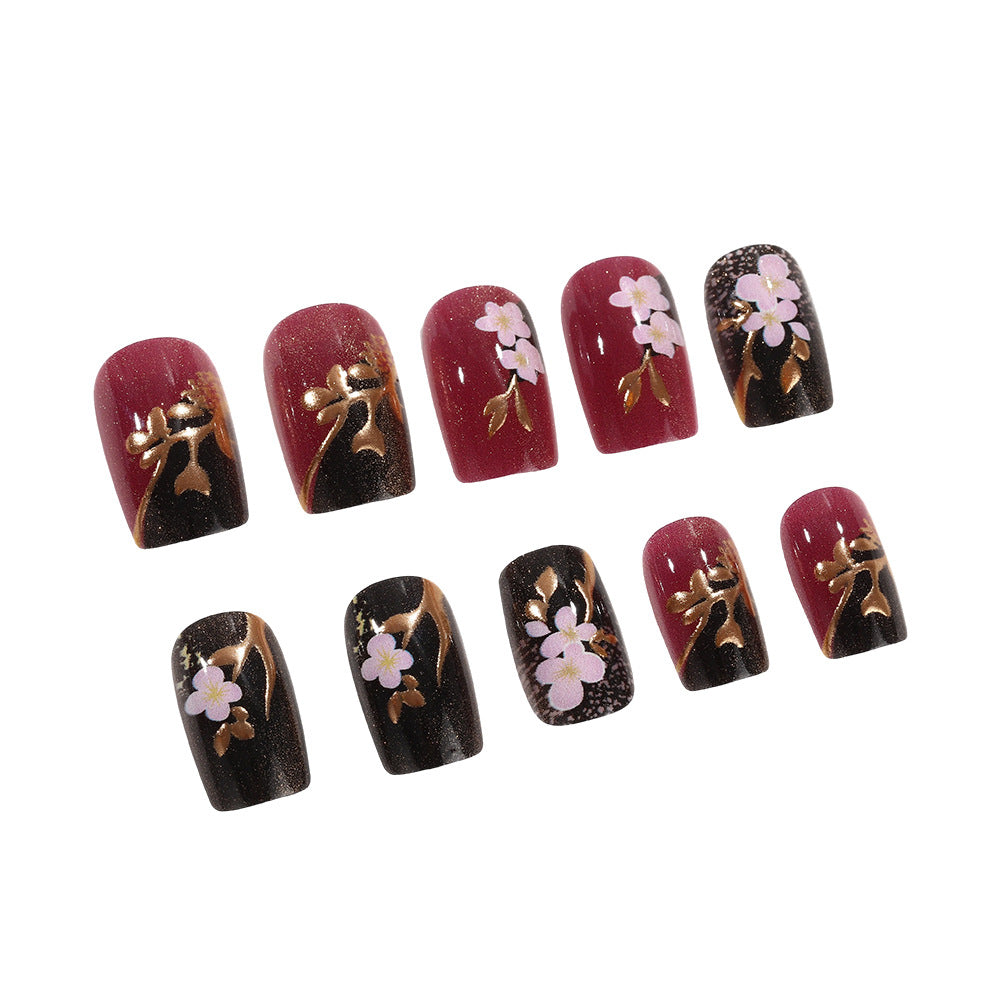 Artificial nails with elegant floral accents Bowlift