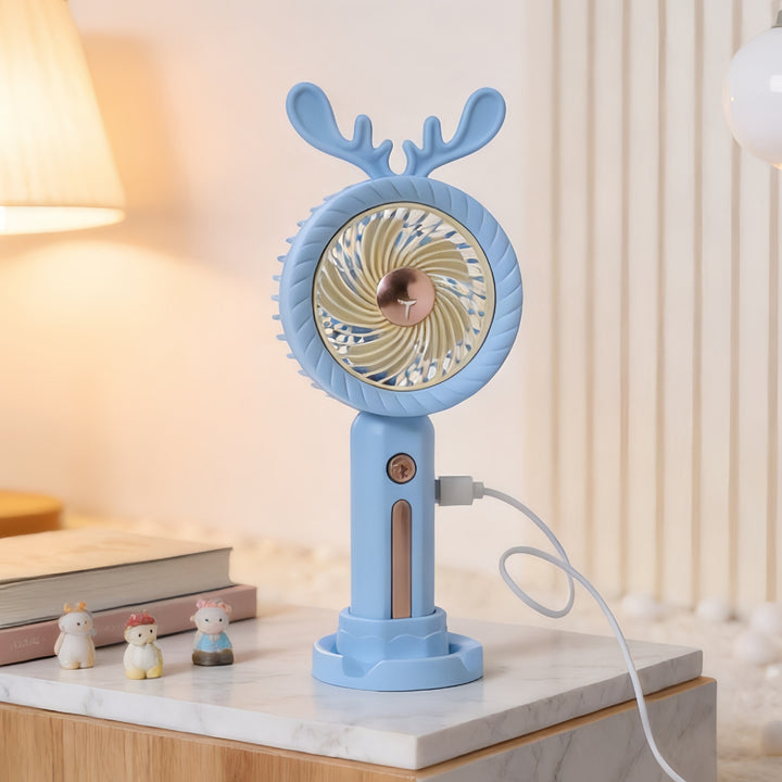 Women's Portable Hand Fan with Creative Antler Design Bowlift