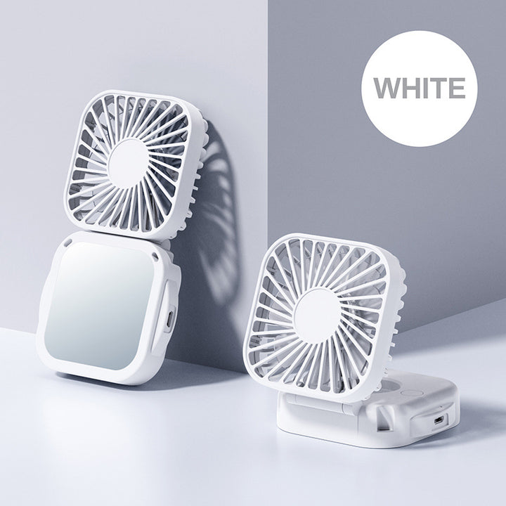 Cooling portable rechargeable folding mini fan with mirror and adjustable swivel stand Bowlift