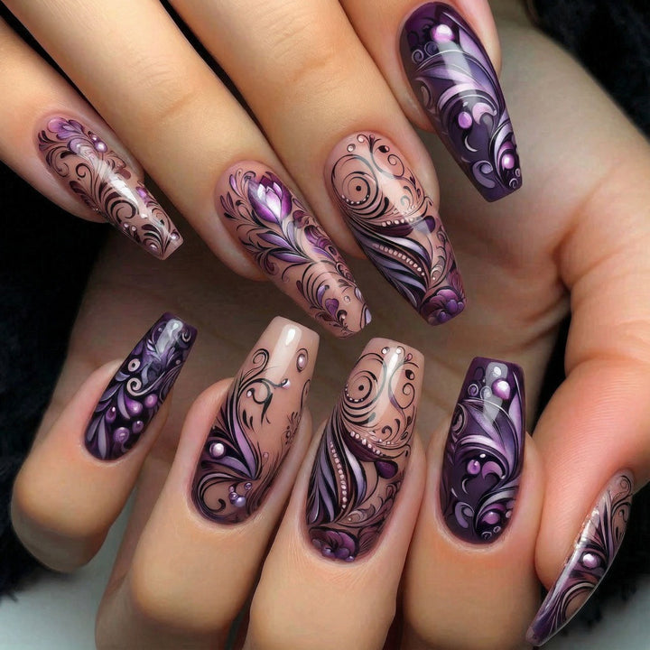Artificial nails with floral patterns Bowlift