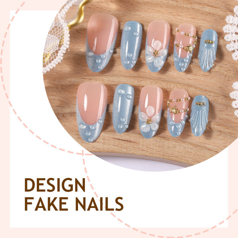 Creative acrylic nail set with elegant flower and glitter accents Bowlift
