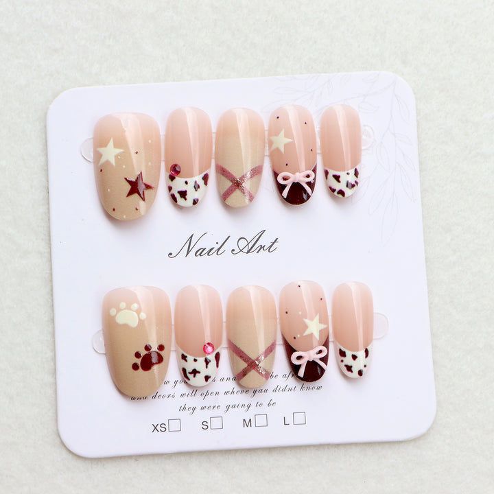 Thematic Press-On Nail Art Set with Charming Designs Bowlift