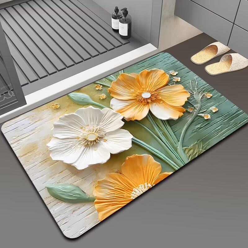 Floral-Themed Non-Slip Bath Mat Bowlift