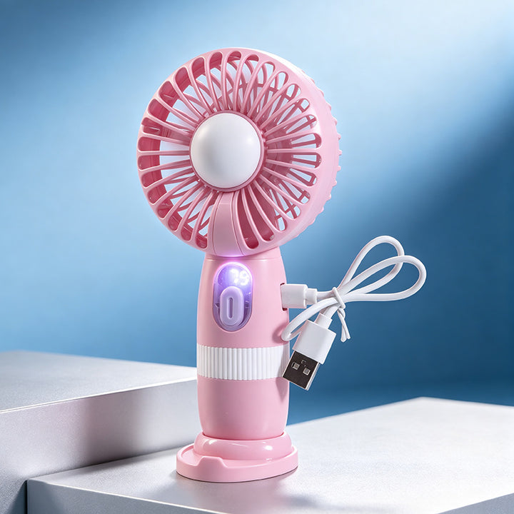 Women's Portable Handheld Fan with LED Lighting and Digital Temperature Display Bowlift