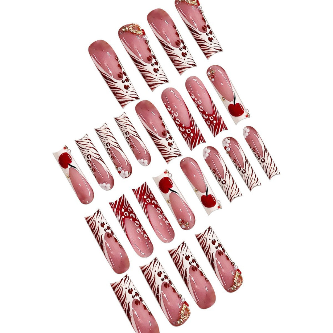 Decorative Long Press-On Nail Art with Gem Accents Bowlift