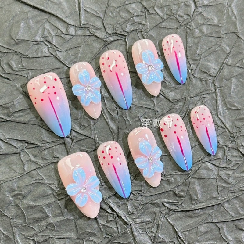 Artistic Floral and Star-Embellished Press-On Nail Set Bowlift