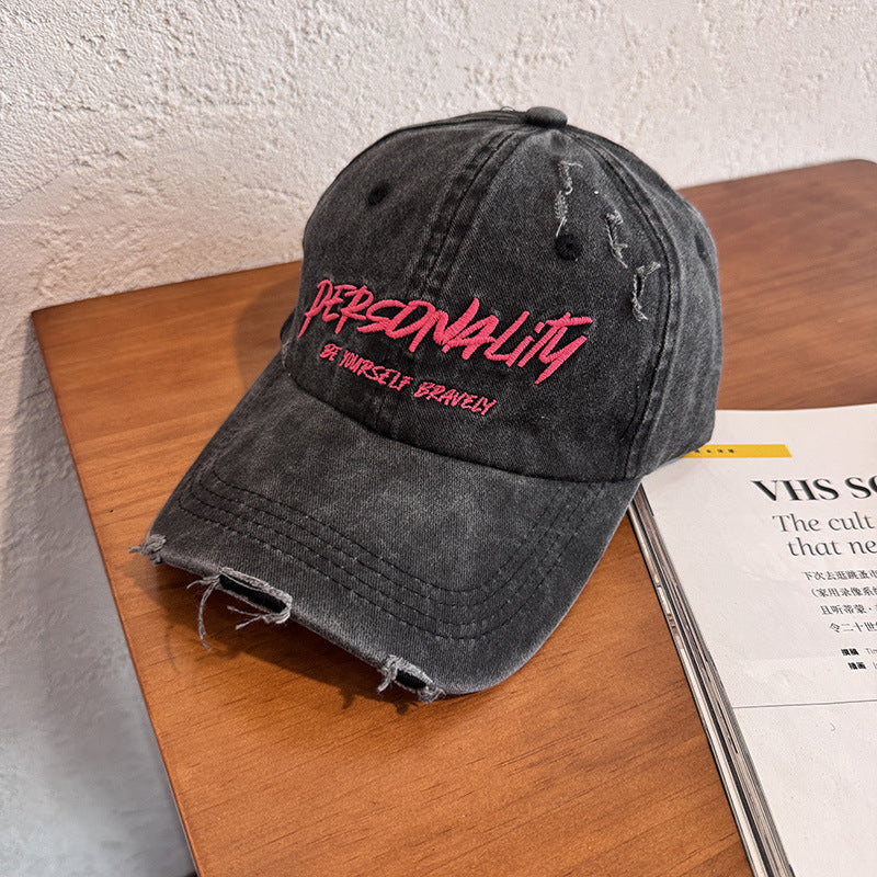 Women's Distressed Denim Adjustable Cap Bowlift