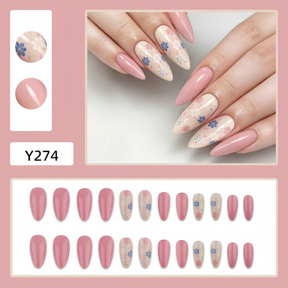 Stylish almond-shaped artificial nails with floral patterns Bowlift