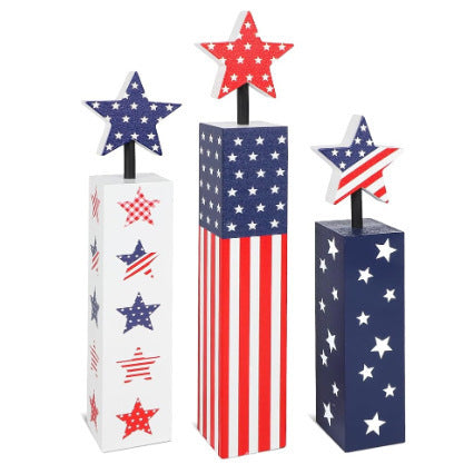 Unisex decorative wooden column decor set with star toppers and glitter surface Bowlift