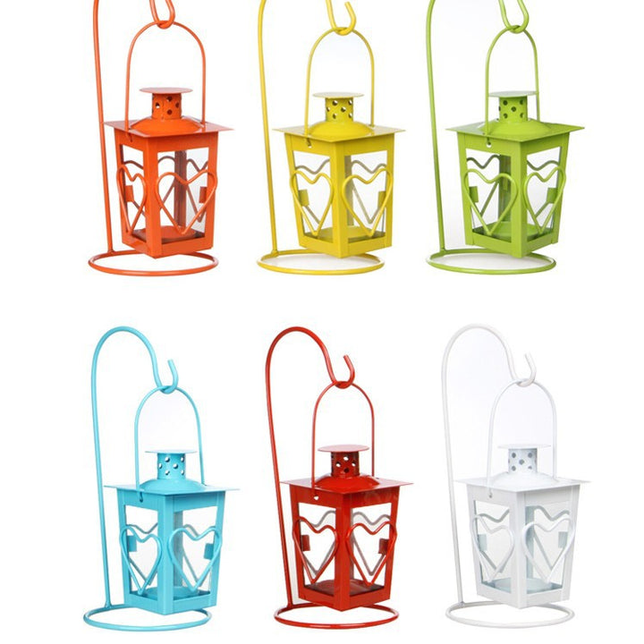 Decorative Hanging Heart-Window Metal Tea Light Lantern with Curved Display Stand Bowlift