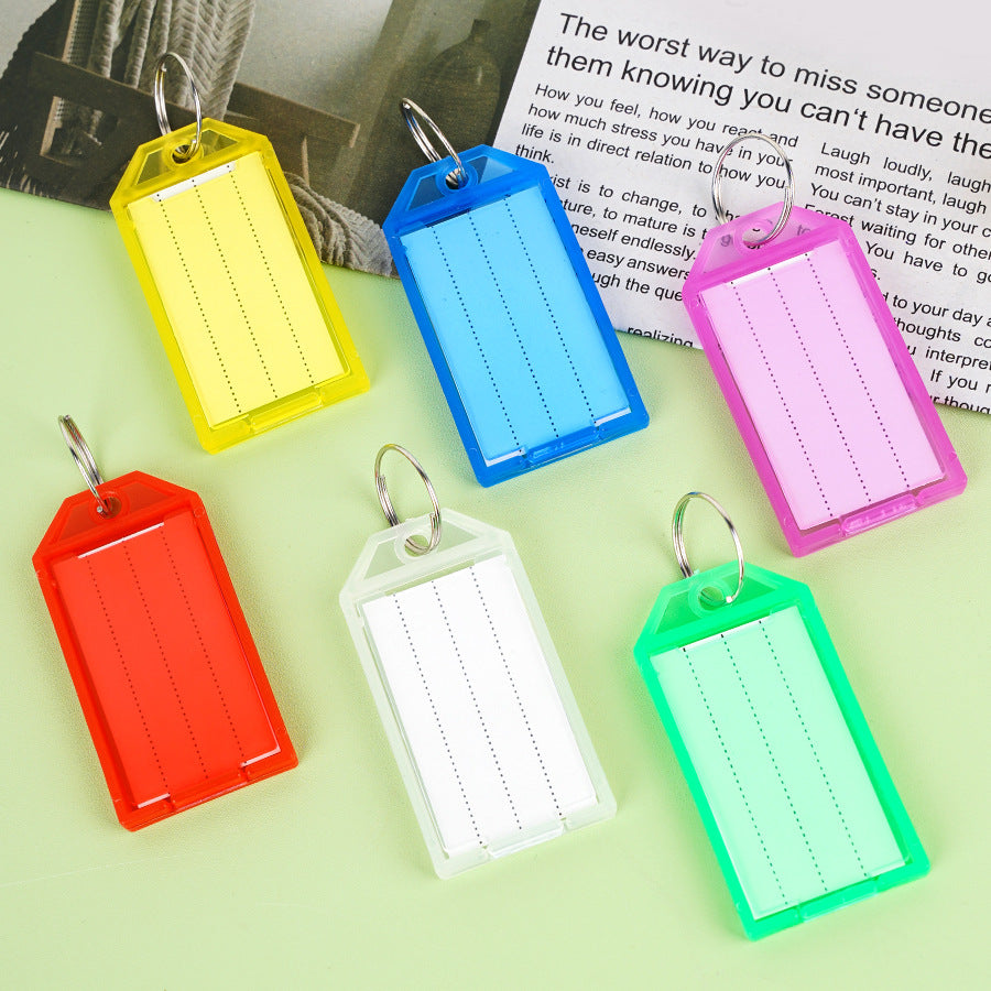 Unisex label tag with transparent sleeve and three writable fields Bowlift