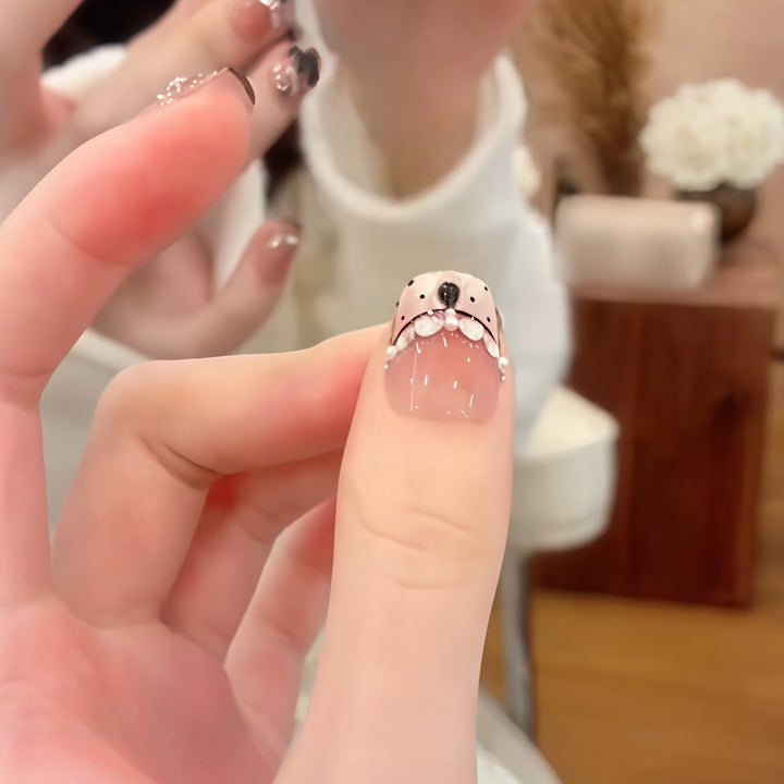 Elegant artificial nails with flower décor and glitter Bowlift
