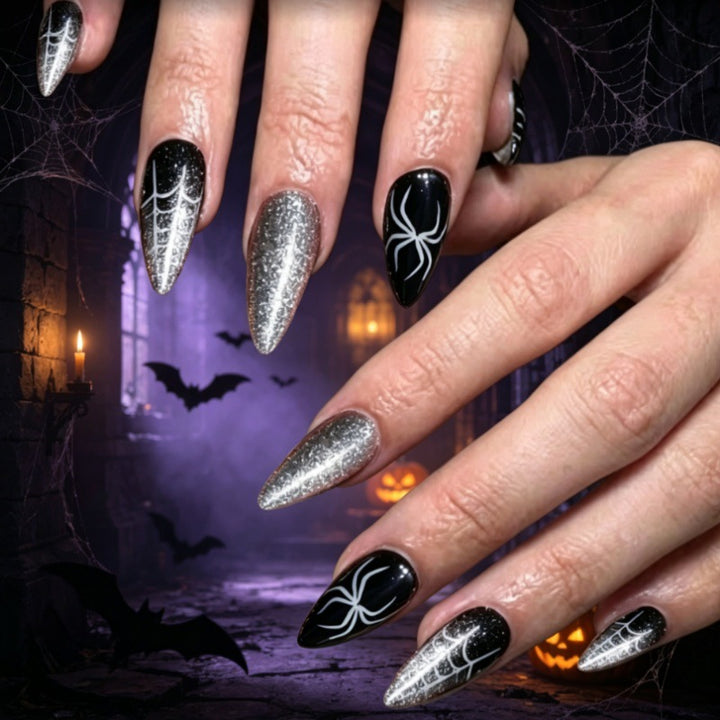 Halloween-Themed Spider Design Press-On Nails Bowlift