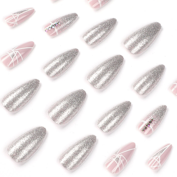 Artful nail extensions with glitter and geometric designs Bowlift