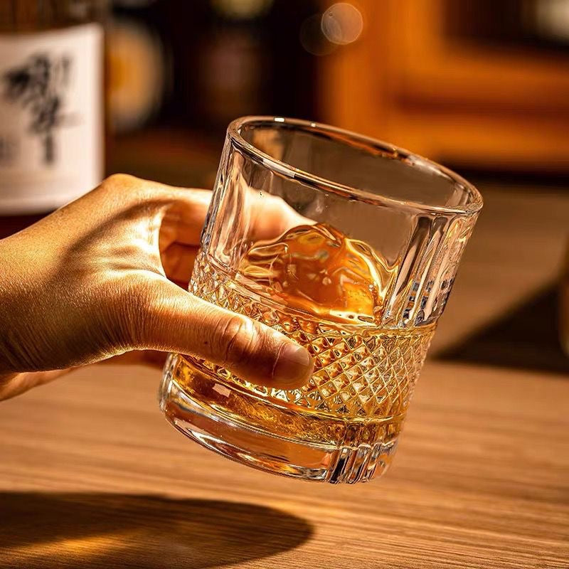 Embossed Vintage Cut Crystal-Style Whiskey Tumbler Glass Bowlift