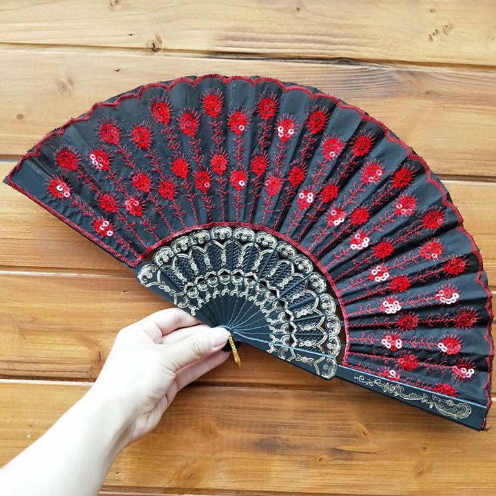 Women's high-quality lace fan with artistic floral motifs Bowlift