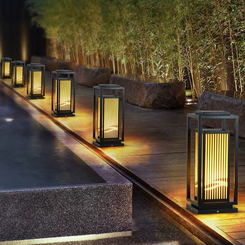 Japanese-Inspired LED Outdoor Lantern With Wooden Frame Bowlift