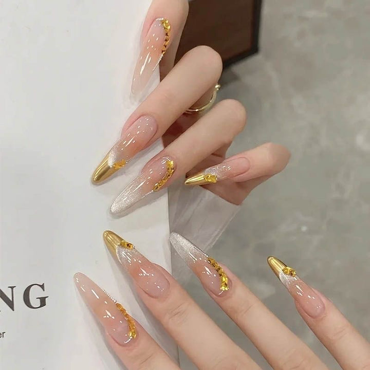 Decorative Press-On Nail Set with Crystal Accents