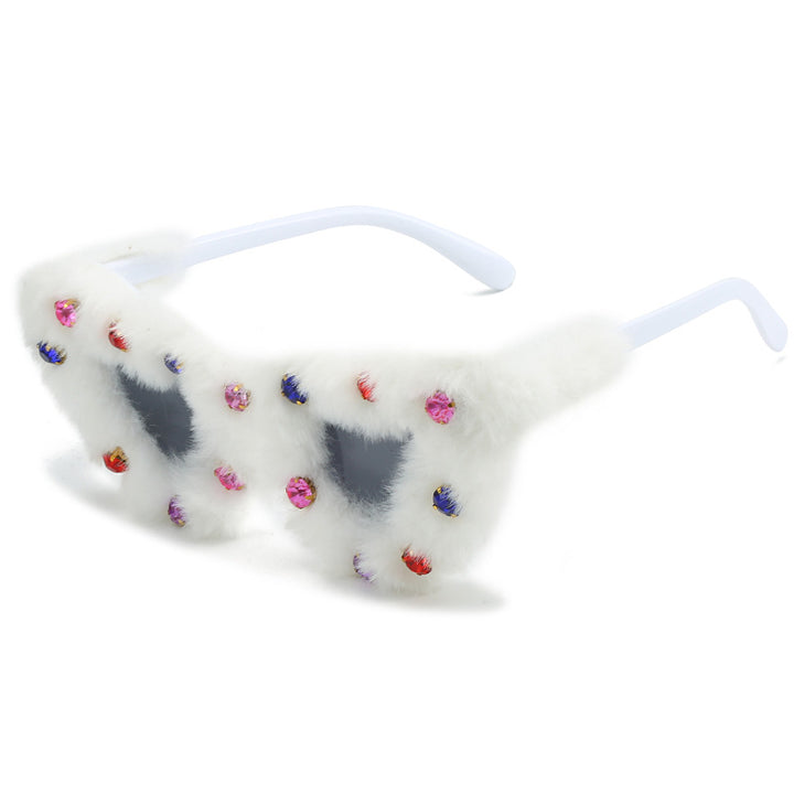 Heart-Shaped Faux Fur Frame Sunglasses Bowlift