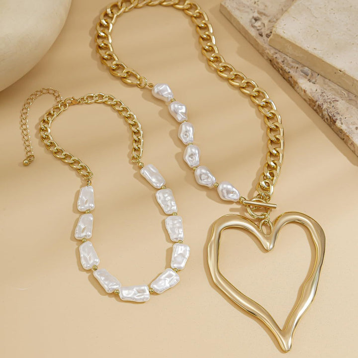 Statet Heart and Pearl Chain Necklace Bowlift