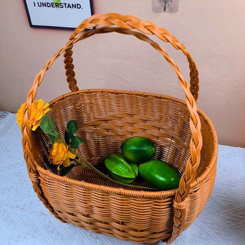 Handwoven Natural Wicker Storage Basket Bowlift
