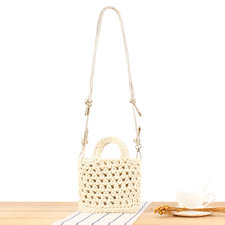 Handbag Made of Handmade Macrame with Adjustable Shoulder Strap Bowlift