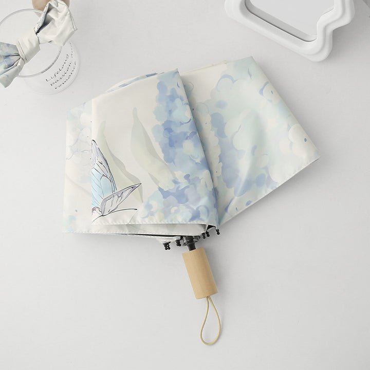 Women's Automatic Folding Umbrella with Artistic Butterfly Design Bowlift
