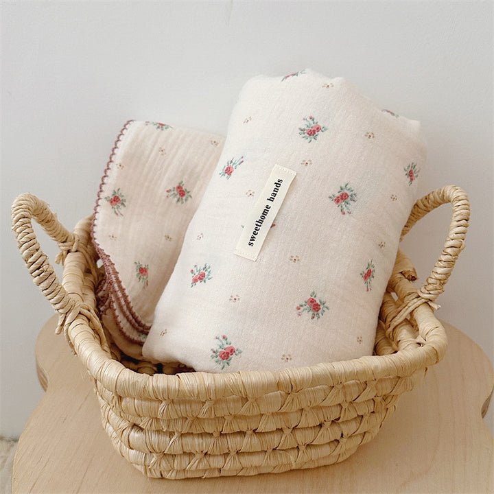 Unisex cuddly muslin blanket with elegant floral pattern Bowlift