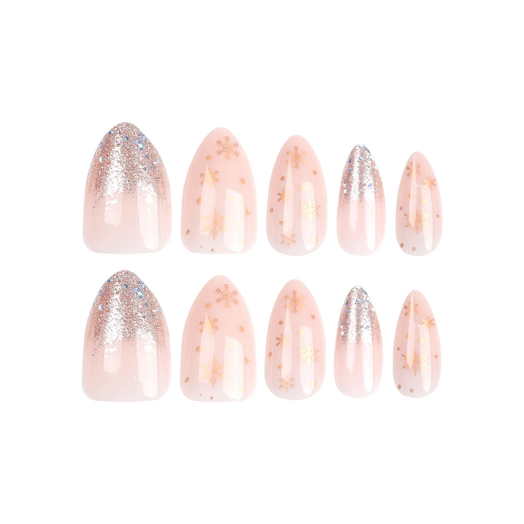 Elegant artificial nails with glitter and snowflake decor Bowlift