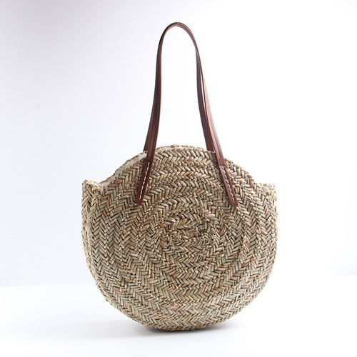 Braided straw beach bag with elegant leather handles Bowlift