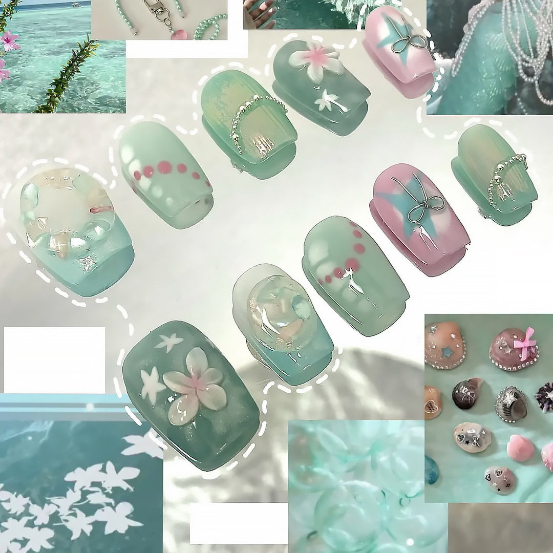 Mermaid-Inspired Decorative Press-On Nail Set Bowlift