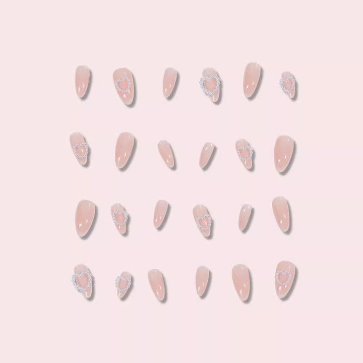 Heart-Design Press-On Nails with Pearl Accents Bowlift