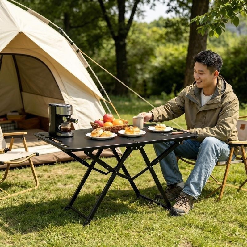 Compact portable folding camping table with reinforced steel frame Bowlift