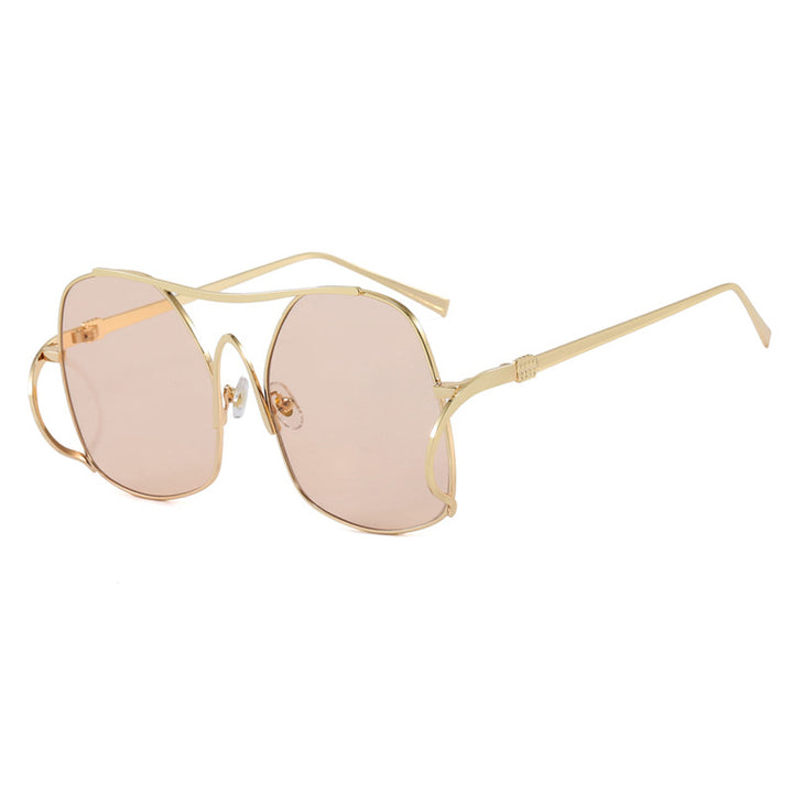 Women's geometric sunglasses with narrow metal frame and brown lenses Bowlift