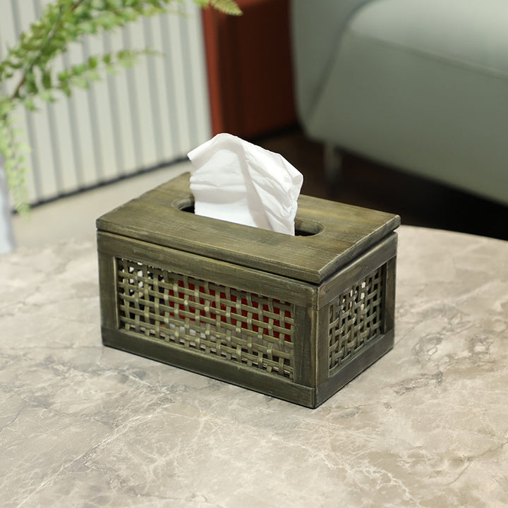 Wooden Tissue Box with Woven